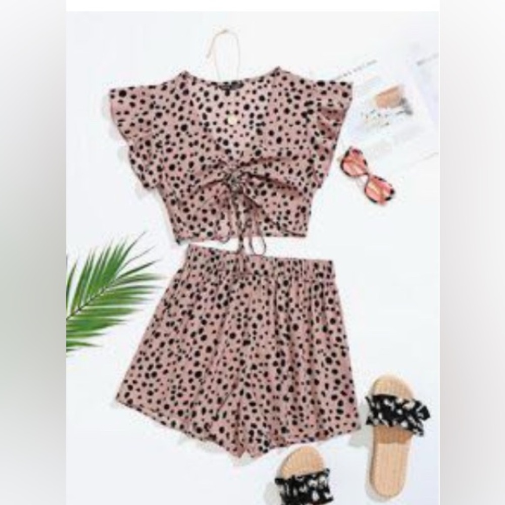 Dalmatian Print Drawstring Top & Shorts
